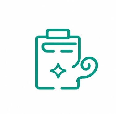 A teal green minimalist clipboard icon representing a sparkling clean hygiene checklist.