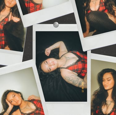Polaroid photo collage wearing plaid