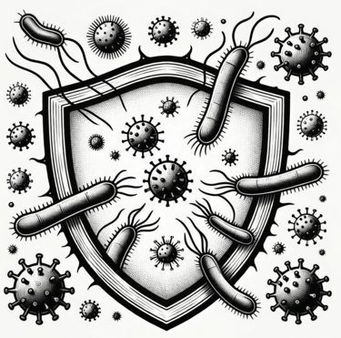 Shield with different types of germs attacking it