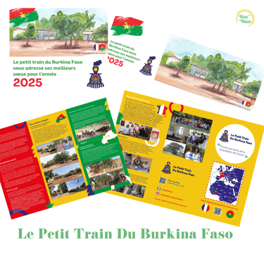 Artwork eg leaflet and social media for Le Petit Train Du Burkina Faso