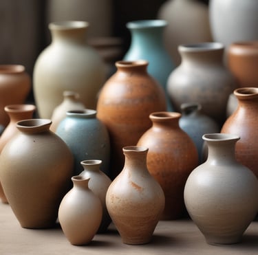 Handmade pottery showcasing earthy tones and unique textures.