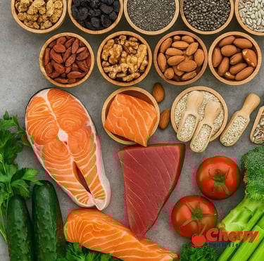 Frutos secos, pescado y vegetales.