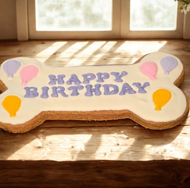 Happy Birthday Peanut Butter bone treat for a dog