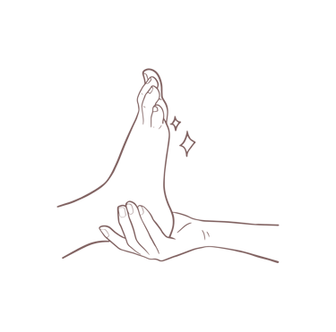 Illustratie van voetverzorging met een hand, benadrukt zorg en ontspanning.