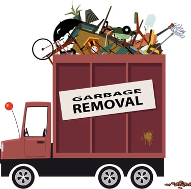 cartoon-like drawing of a junk hauling truck