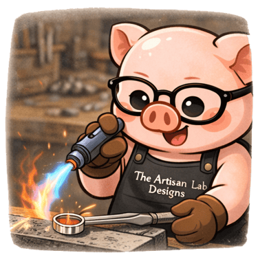 The Artisan Lab Designs mascot Milo is welding the silver silver bangle to make closed cuff