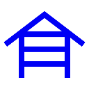 Minimalist blue house icon with a gabled roof and three levels for real estate branding.