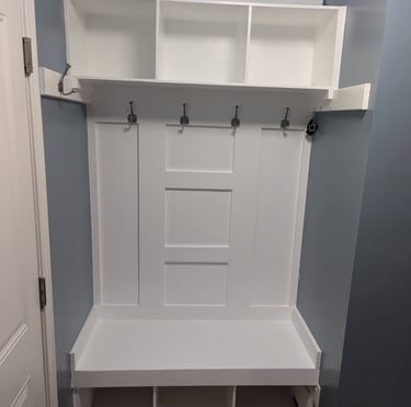 Custom mudroom built-in with hooks and storage Dayton OH