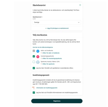 Avanza vÀlj vilket konto som ska skapas