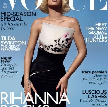 Rihanna in a dress on the cover of vogue magazine