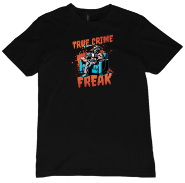 True Crime Freak skeleton podcast black short sleeve t-shirt