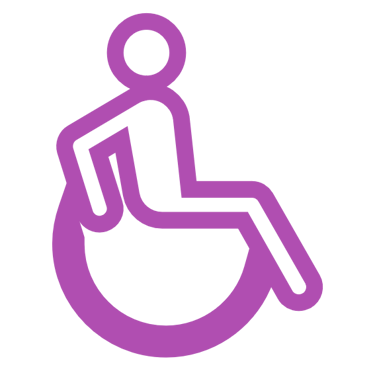 a purple wheelchair wheel chair with a person sitting on it - The International Accessibility Symbol