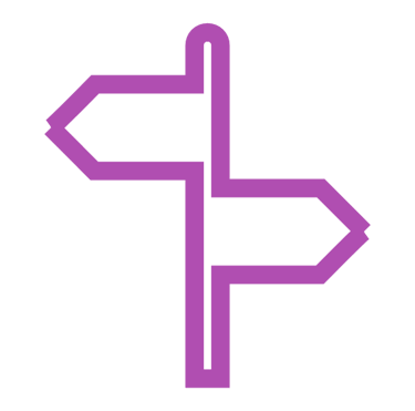 a purple signpost with two arrows pointing in opposite directions