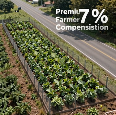 A premium 7 percent farmer compensation plot with clear boundary fences, adjacent to a wide sector road