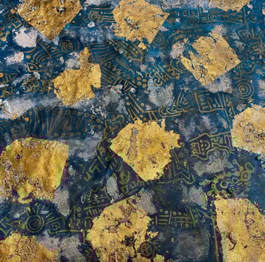 a close up of a painting of a painting of a painting of a gold leaf