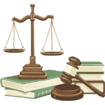 Law tuition symbol showing a gavel, law scales, and legal education tools