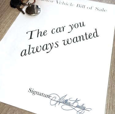 Example of a signature signing a motor vehicle bill of sale for your dream car