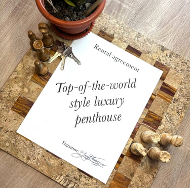 Example of a signature signing a renal agreement of top-of-the-world style luxury penthouse