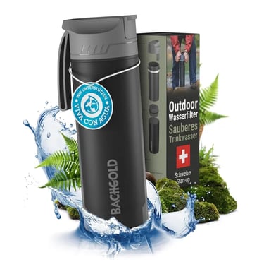 Bachgold Botella con Filtro Purificador para Exterior [650ml] capacidad de filtrado 1500 L 