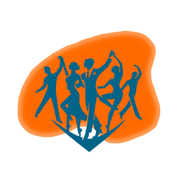 silhouette of professional looking dancers on an orange background