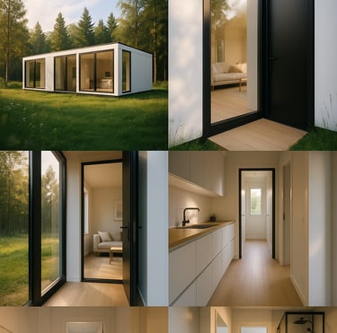 a series of four different images of a house