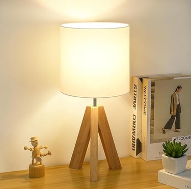 Scandinavian Bedside Table Lamp with Wood Base