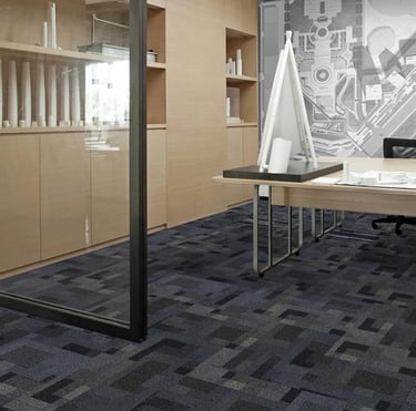 Garfield2 commercial carpet tile with block-style quarter-turn design, ideal for office and retail spaces in London, Ontario.