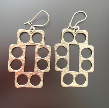 Hammered Brutalist Dangle Earrings in Sterling Silver