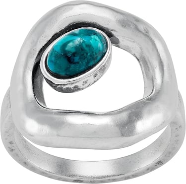 Brutalist Sterling Ring with Compressed Turquoise by Silpada