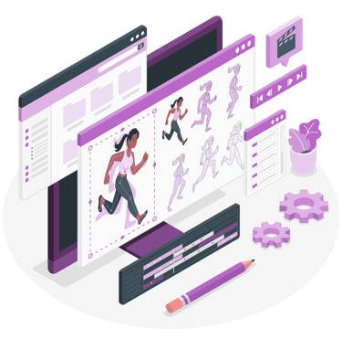 a woman running on a computer screen with a pencil and pencil as concept development bensyl ghana