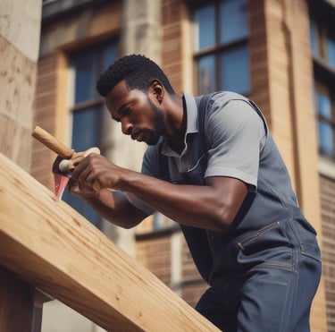 A satisfied customer holding building materials.
