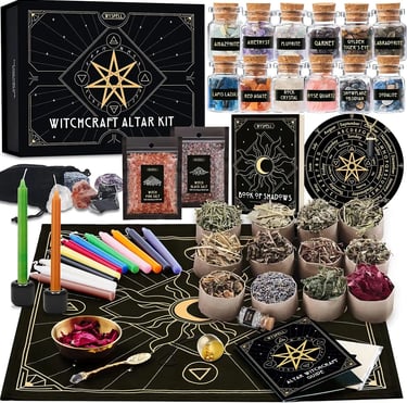 Witch Spells Altar Kit with Candles, Herbs, and Guide.