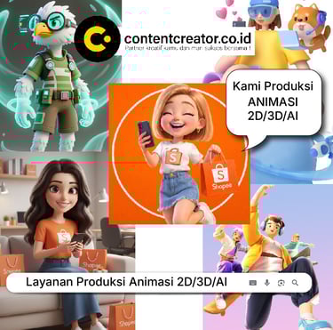 A collage showcasing 2D, 3D, and AI animation services for content creators and digital marketing.