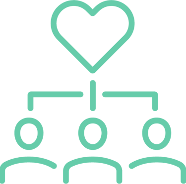 Heart-over-people icon symbolizing commitment to social responsibility and community impact.
