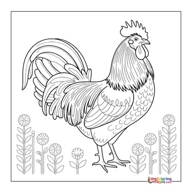 simple rooster line art coloring page
