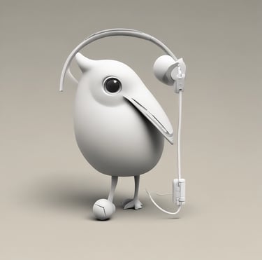 Close-up of sleek wireless earphones resting on a soft blue fabric background.