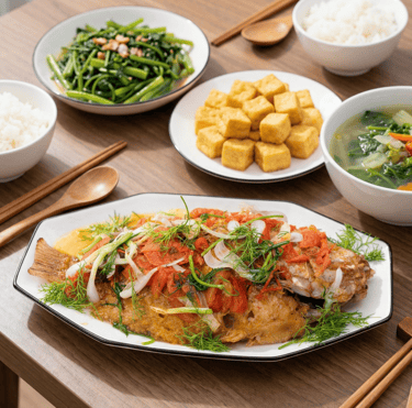 cá sốt cà chua của tiệm cơm văn phòng, cơm gia đình
