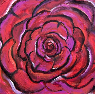 Oil pastel drawing of a red rose made by Silvia
