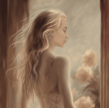 Digital painting of a woman in a dress with flowers
