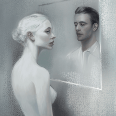 Digital painting of a woman looking in a mirror