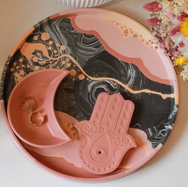 plateau design unique et original, porte encens main fatma, coupelle croissant de lune, décoration