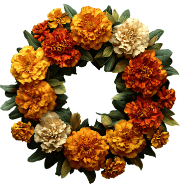 a wreath of flowers with autumn colors