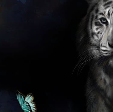 digital painting of a tiger gazing at a butterfly