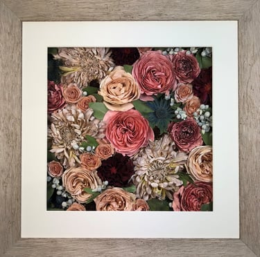 a flower wall preserved wedding bouquet in a frame