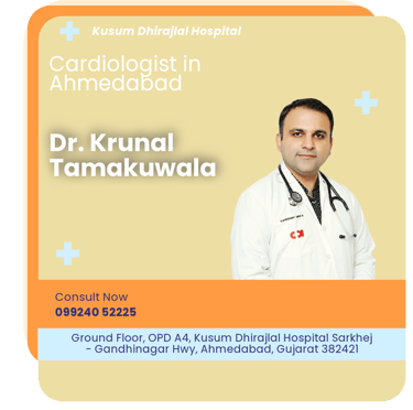 A graphical representation highlighting Dr. Krunal Tamakuwala as the Best Cardiologist in Ahmedabad.