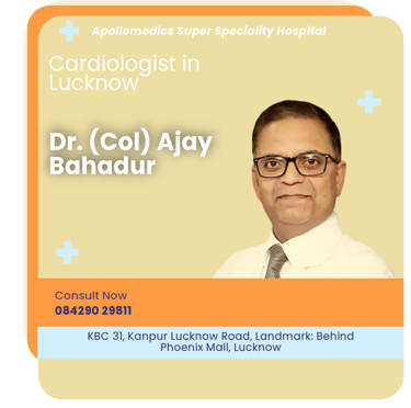 A graphical representation highlighting Dr. (Col) Ajay Bahadur as the Best Cardiologist in Lucknow.