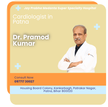 A graphical representation highlighting Dr. Pramod Kumar as the Best Cardiologist in Patna.