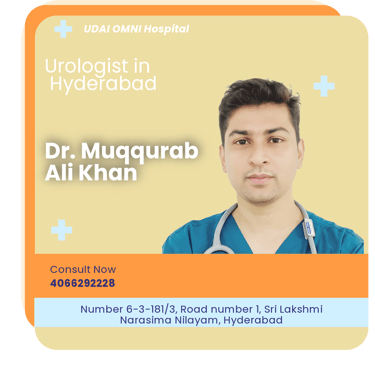 A graphical representation highlighting Dr. Muqqurab Ali Khan as the Best Urologist in Hyderabad.
