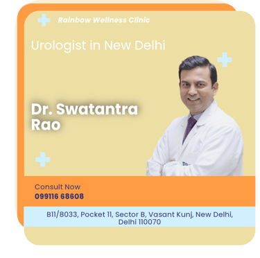A graphical representation highlighting Dr. Swatantra Rao as the Best Urologist in Delhi.