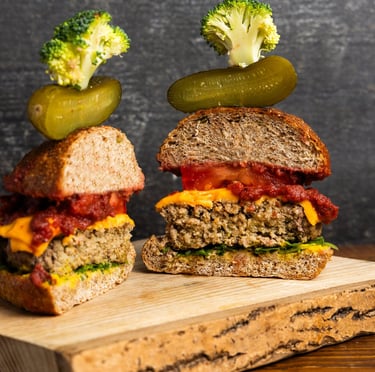 Sustainable plant-based, nutritionally-dense, hypoallergenic protein and fibre burgers